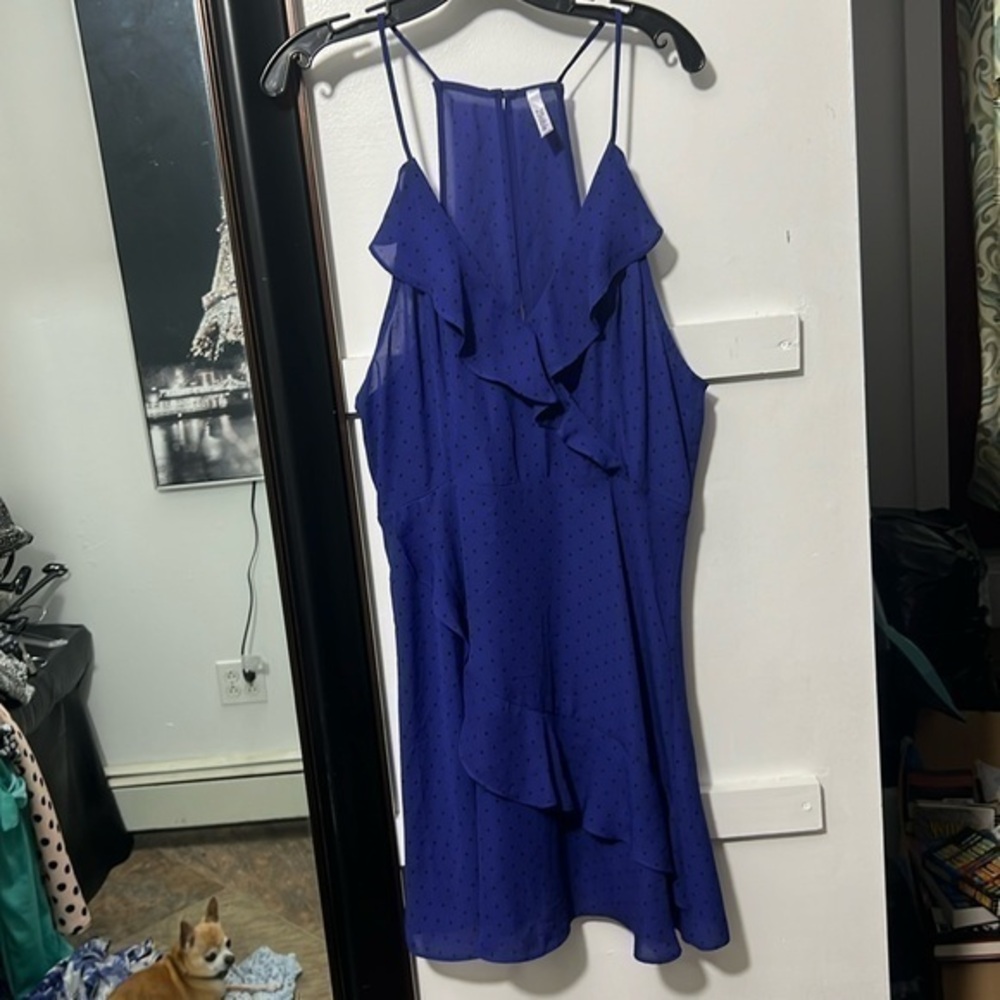 Black and blue polkadot size large dress